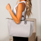 Aili's Corner Edith Tweed Canvas Tote Bag with Vegan Leather Handles & Removable Chain Shoulder Strap | Bisque, Black, Gray