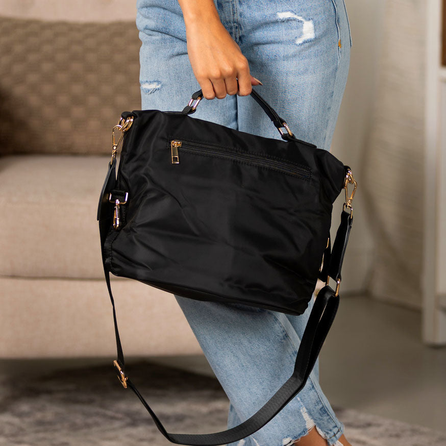 Demi 100% Nylon Hobo Crossbody Bag with Vegan Leather Accents
