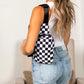 Kenzie Easy-Care Nylon Checkered Sling Crossbody Bag with Card Slots, Hidden Zip Pocket & Double Ring Clasps