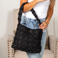 Aili's Corner Maya Basket Weave Puffer Nylon Tote Bag with Snap Closure & Interior Pocket | Almond, Black
