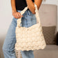 Aili's Corner Maya Basket Weave Puffer Nylon Tote Bag with Snap Closure & Interior Pocket | Almond, Black