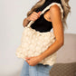 Aili's Corner Maya Basket Weave Puffer Nylon Tote Bag with Snap Closure & Interior Pocket | Almond, Black