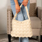 Aili's Corner Maya Basket Weave Puffer Nylon Tote Bag with Snap Closure & Interior Pocket | Almond, Black