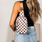 Kenzie Easy-Care Nylon Checkered Sling Crossbody Bag with Card Slots, Hidden Zip Pocket & Double Ring Clasps