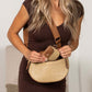 Woven Polyethylene Straw PU Vegan Leather Gold Hardware Valentina Mixed Media Sling Crossbody Bag | 9.85" x 6.85"