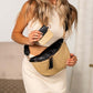 Woven Polyethylene Straw PU Vegan Leather Gold Hardware Valentina Mixed Media Sling Crossbody Bag | 9.85" x 6.85"