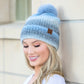 C.C® Acrylic Wool Ombre Knit Faux Fur Pom Beanie | One Size
