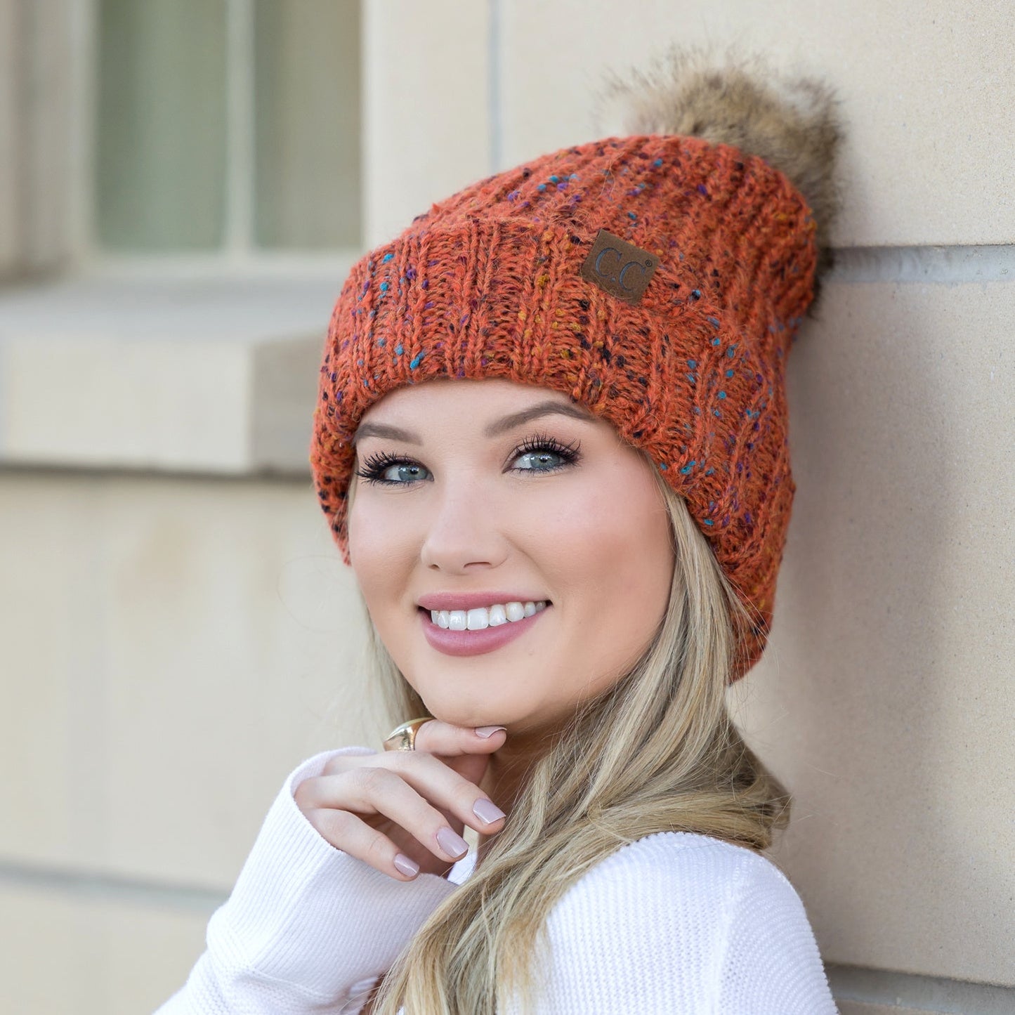 C.C® 100% Soft Spun Acrylic Confetti Faux Fur Pom Beanie | One Size