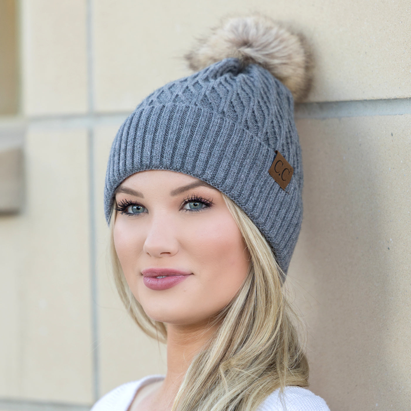 C.C® Honeycomb Knit Pom Beanie | 47% Rayon, 22% Nylon, 31% PBT | Teen–Adult