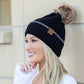 C.C® 100% Soft Acrylic Asymmetrical Weave Accent Cuff Faux Fur Pom Beanie | One Size