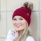 C.C® 100% Soft Acrylic Asymmetrical Weave Accent Cuff Faux Fur Pom Beanie | One Size