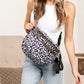 Dylan Oversized Leopard Print Double Zip Crescent Sling Bag with Vegan Leather Accents & Adjustable Strap