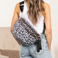 Dylan Oversized Leopard Print Double Zip Crescent Sling Bag with Vegan Leather Accents & Adjustable Strap