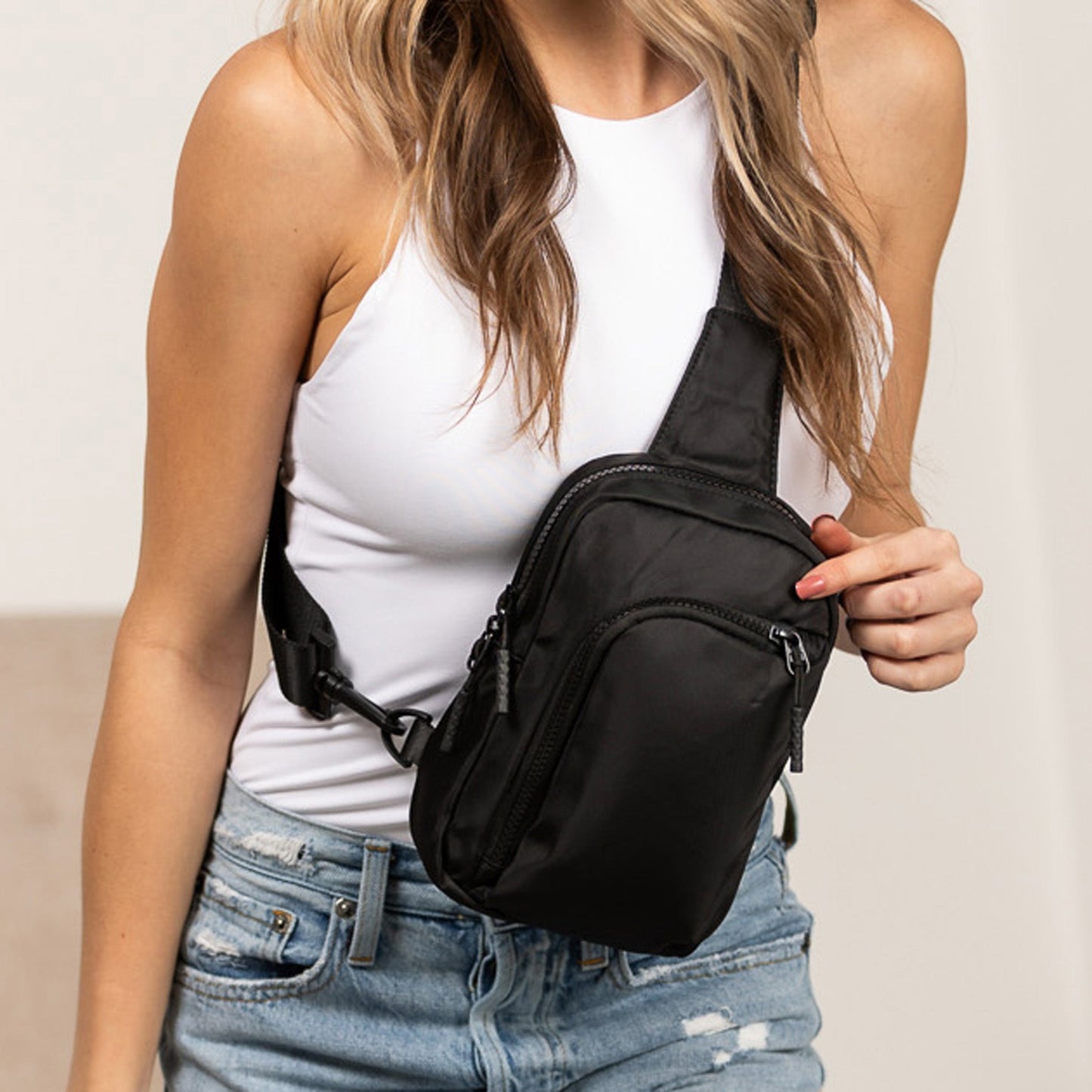 Kira Essential Easy-Care Nylon Crossbody Bag with Card Slots, Hidden Zip Pocket & Double Ring Clasps