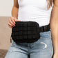Evyn Quilted Puffer Nylon Sling Crossbody Belt Bag with Mesh Pockets & Adjustable Strap