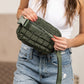 Evyn Quilted Puffer Nylon Sling Crossbody Belt Bag with Mesh Pockets & Adjustable Strap
