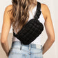 Evyn Quilted Puffer Nylon Sling Crossbody Belt Bag with Mesh Pockets & Adjustable Strap