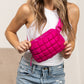 Evyn Quilted Puffer Nylon Sling Crossbody Belt Bag with Mesh Pockets & Adjustable Strap