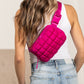 Evyn Quilted Puffer Nylon Sling Crossbody Belt Bag with Mesh Pockets & Adjustable Strap
