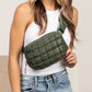 Evyn Quilted Puffer Nylon Sling Crossbody Belt Bag with Mesh Pockets & Adjustable Strap