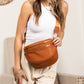 Sabrina Vegan Leather Double Zip Crescent Sling Bag