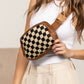 Alva Mixed Media Vegan Leather & Canvas Check Sling Crossbody Belt Bag with Mesh Pockets | Black, Cognac