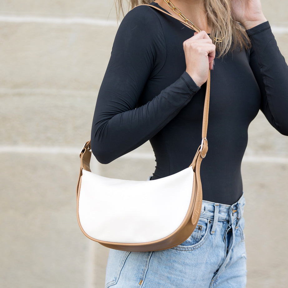 Nadia Soft Vegan Leather Color Block Crescent Sling Bag