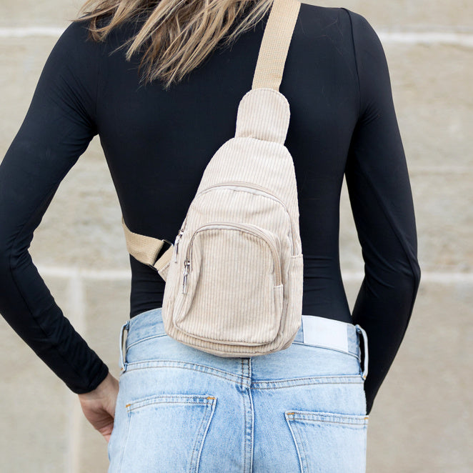 Ingrid Cotton Corduroy Double Zip Sling Bag
