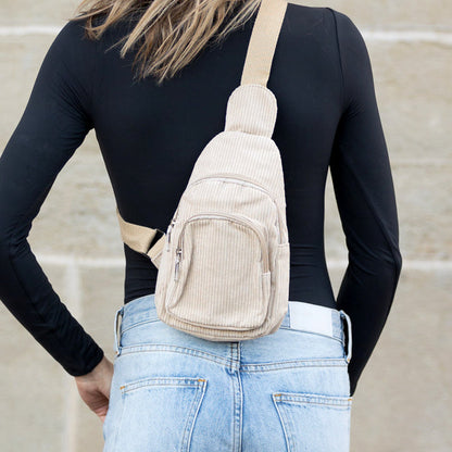 Ingrid Cotton Corduroy Double Zip Sling Bag