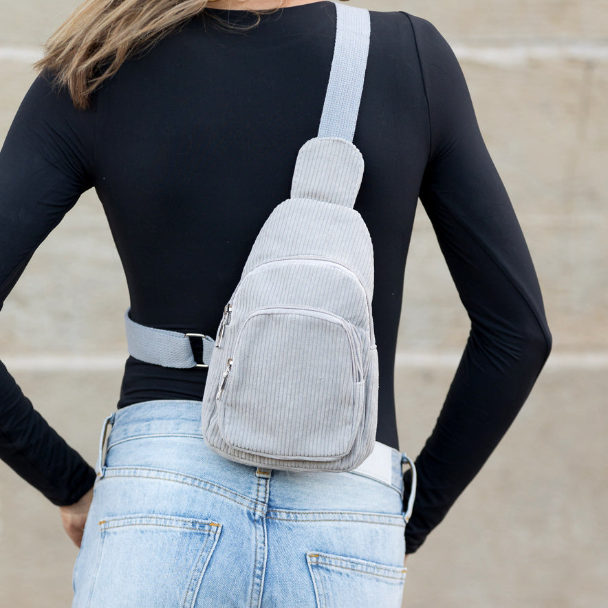 Ingrid Cotton Corduroy Double Zip Sling Bag