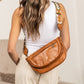 Callie Soft Vegan Leather Fold-Over Crossbody Sling Bag with Guitar Strap