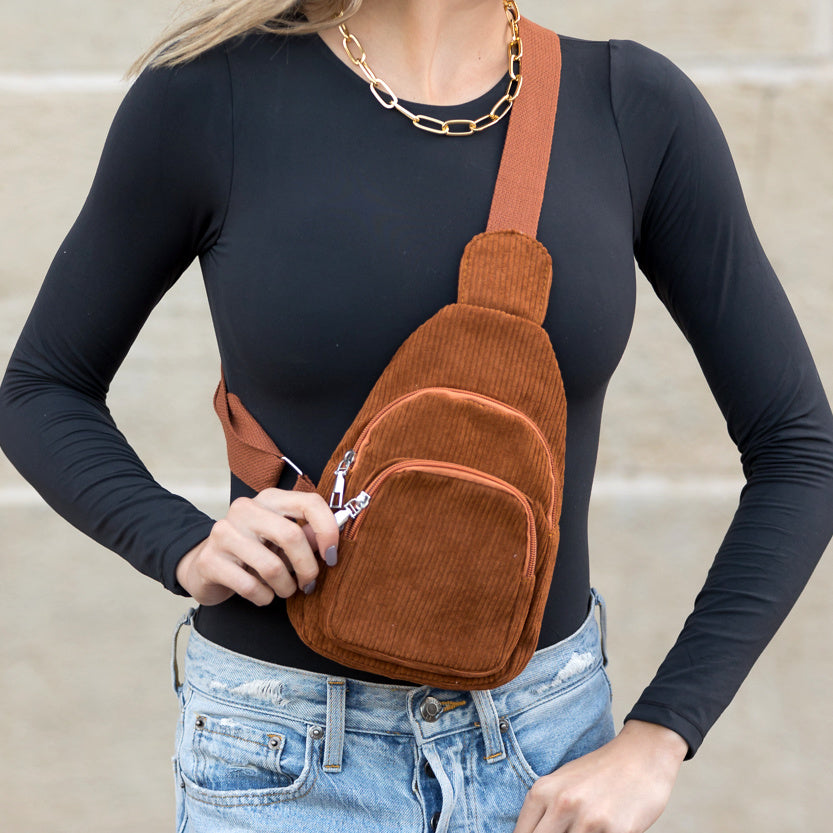 Ingrid Cotton Corduroy Double Zip Sling Bag