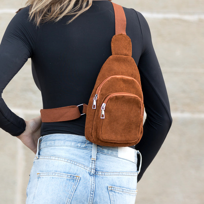 Ingrid Cotton Corduroy Double Zip Sling Bag