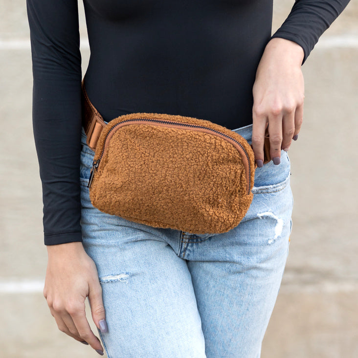 Lola Boucle Sherpa & Nylon Sling Crossbody Fanny Bag