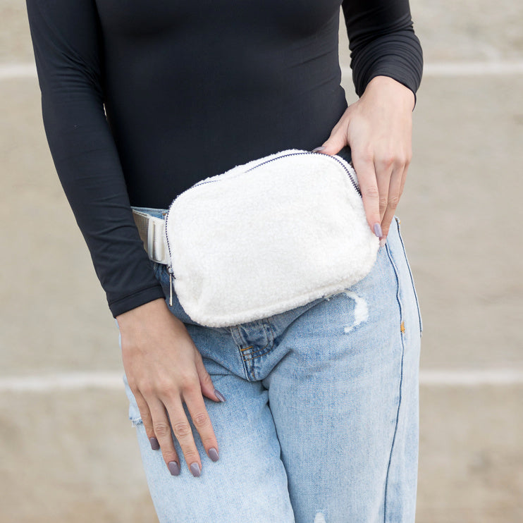 Lola Boucle Sherpa & Nylon Sling Crossbody Fanny Bag