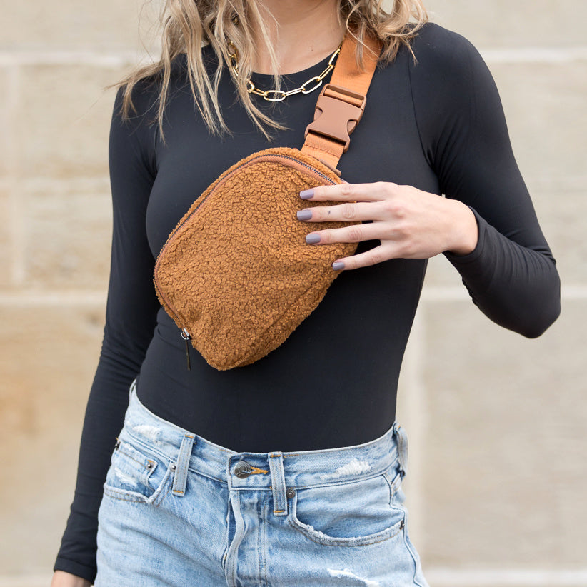 Lola Boucle Sherpa & Nylon Sling Crossbody Fanny Bag