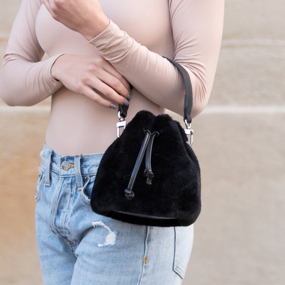 Elle Faux Fur & Vegan Leather Convertible Plush Top Handle Crossbody Bag