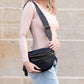 Gia Easy-Wipe Nylon & Vegan Leather Double Zip Crescent Sling Bag
