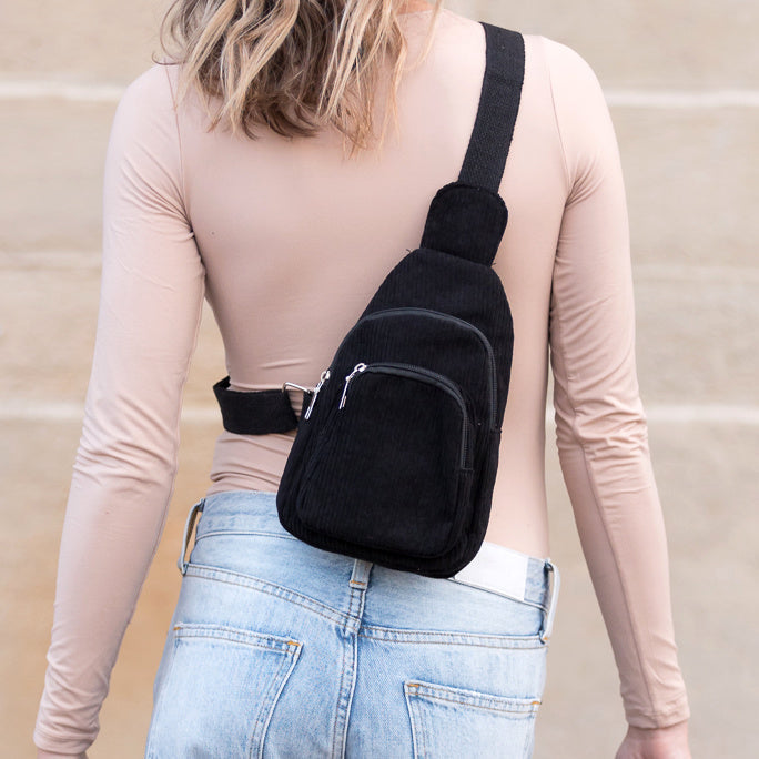 Ingrid Cotton Corduroy Double Zip Sling Bag