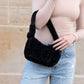 Izzie Soft Plush Faux Fur Polyester Lined Zip Top Shoulder Bag with Gold Hardware