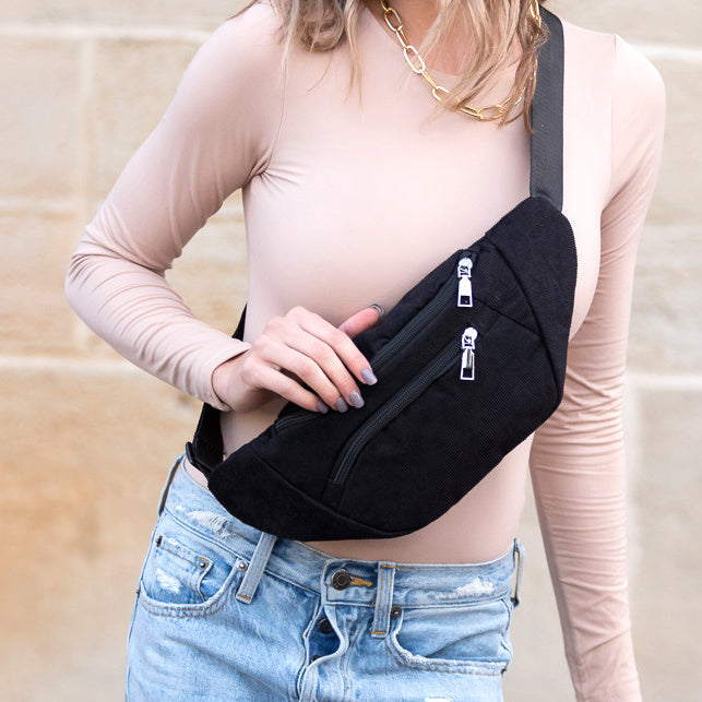Amari Corduroy & Easy-Wipe Nylon Sling Crossbody Belt Bag