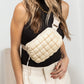Evyn Quilted Puffer Nylon Sling Crossbody Belt Bag with Mesh Pockets & Adjustable Strap