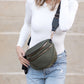 Gia Easy-Wipe Nylon & Vegan Leather Double Zip Crescent Sling Bag