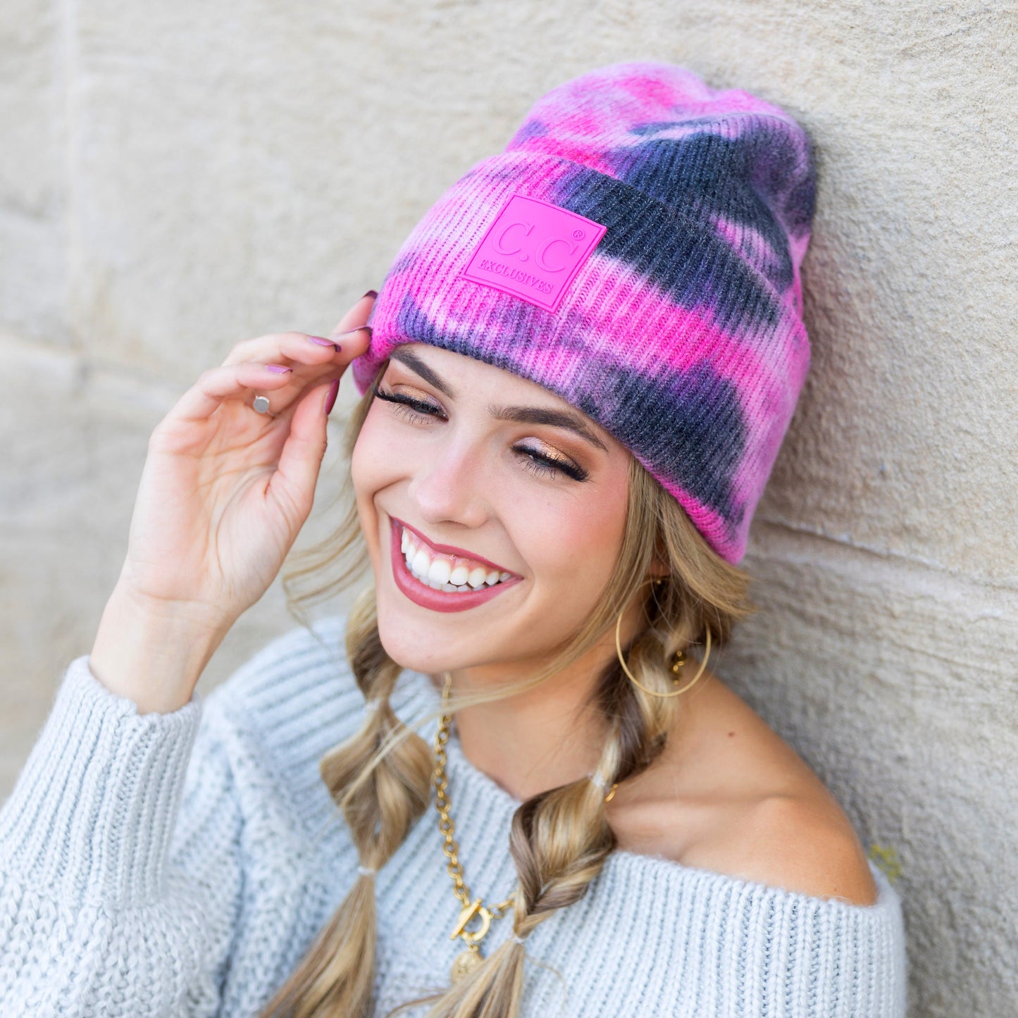 C.C® 52% Viscose 28% Polyester 20% Nylon Super Soft Tie Dye Fold-Over Cuff Boyfriend Beanie | Teen–Adult