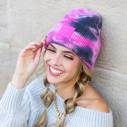 C.C® 52% Viscose 28% Polyester 20% Nylon Super Soft Tie Dye Fold-Over Cuff Boyfriend Beanie | Teen–Adult