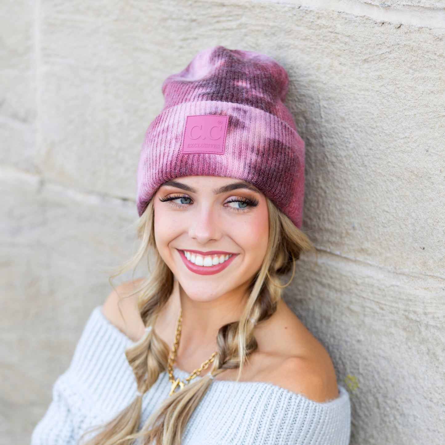 C.C® 52% Viscose 28% Polyester 20% Nylon Super Soft Tie Dye Fold-Over Cuff Boyfriend Beanie | Teen–Adult