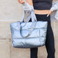 Cotton Blend Metallic Puffer Oversized Tote Bag with Removable Strap