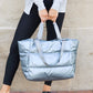 Cotton Blend Metallic Puffer Oversized Tote Bag with Removable Strap