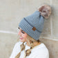 C.C® 100% Soft Acrylic Asymmetrical Weave Accent Cuff Faux Fur Pom Beanie | One Size