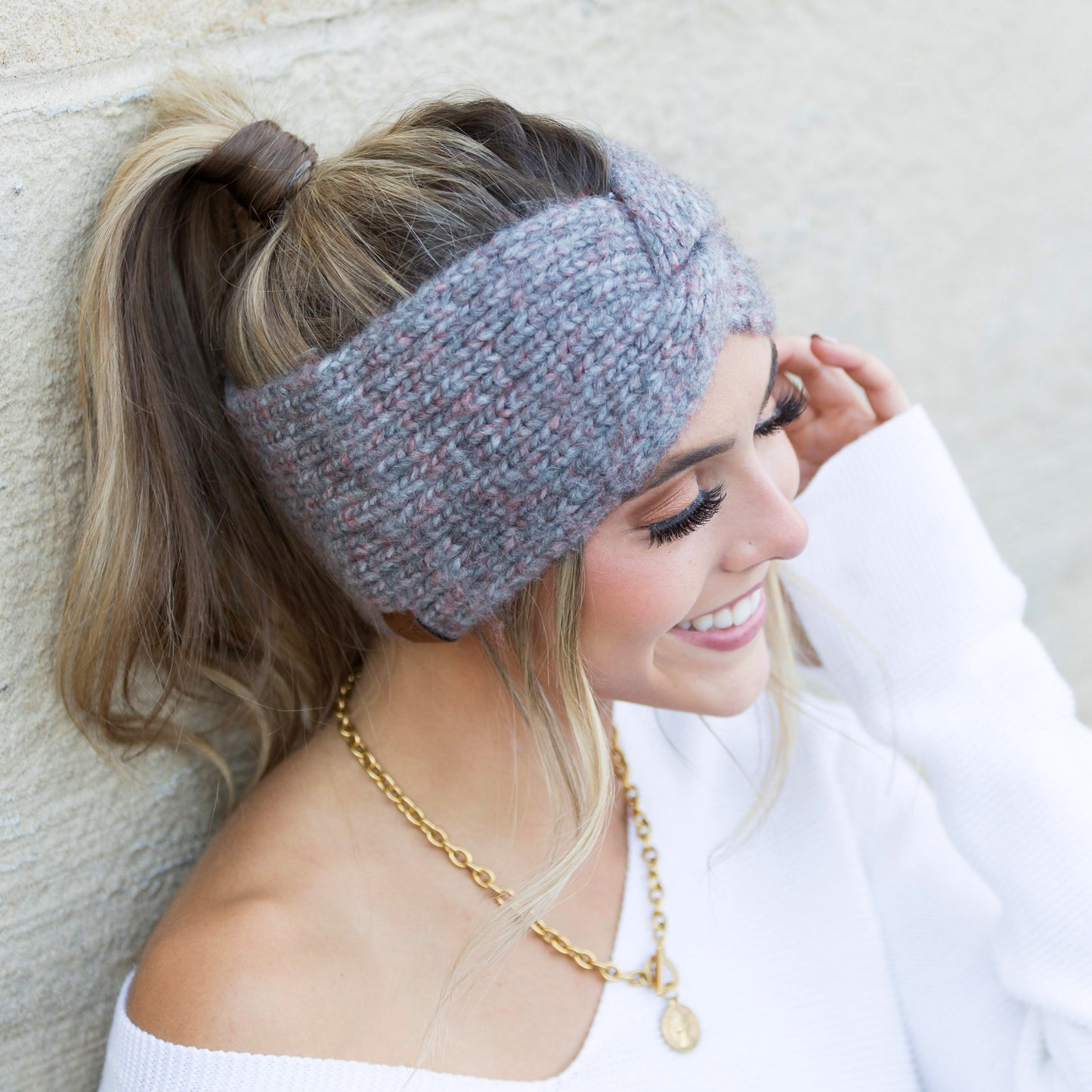 C.C® Acrylic Nylon Cozy Marled Twist Front Headwrap | One Size